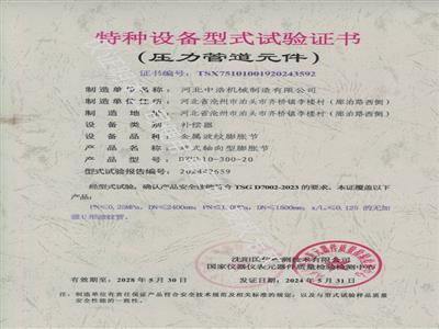 特种设备型式实验证书(压力管道元件）